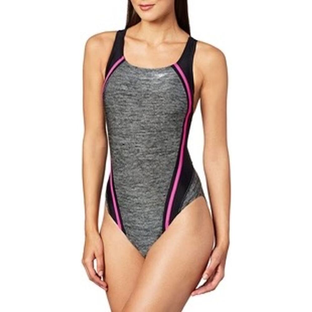 Speedo one piece endurance swimsuit size 6 gray pink racerback performance